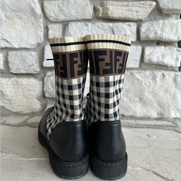 Fendi Women's Rockoko Leather Combat Biker Boots with Stretch Fabric - Picture 2 of 5